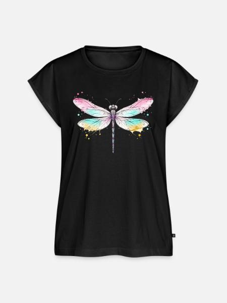 Libelle mit Aquarellflügeln - Frauen Premium Bio Top - Schwarz