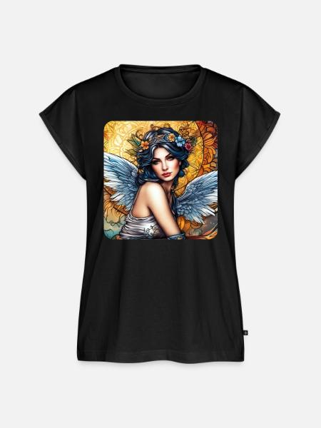 Engel mit Blumen - Frauen Premium Bio Top - Schwarz