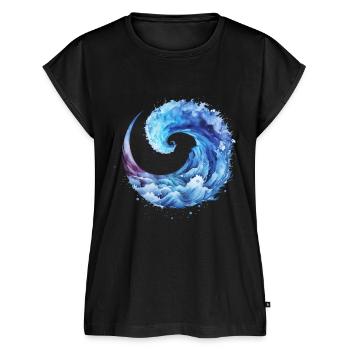 Vague bleue, eau, surf, mer, été, vagues - Haut bio Premium Femme - noir - Devant - AI Model Female 172 light (172cm)