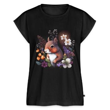 Niedliches Eichhörnchen Blumen, Einheimische Tiere - Frauen Premium Bio Top - Schwarz - Vorne - AI Model Female 172 light (172cm)