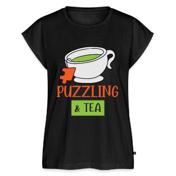 Lustiges Hobby-Puzzle mit Puzzle und Tee - Frauen Premium Bio Top - Schwarz - Vorne - AI Model Female 172 light (172cm)
