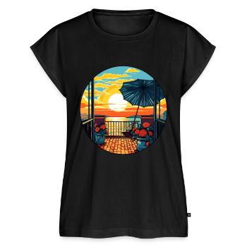 Holidays on the balcony, parasol, sun, sea - Women’s Premium Organic Top - black - Front - AI Model Female 172 light (172cm)