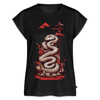 Traditional Japanese tattoo snake design - Women’s Premium Organic Top - black - Front - AI Model Female 172 light (172cm)