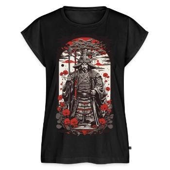 Retro Samurai Shogun & Color Woodcut Design - Women’s Premium Organic Top - black - Front - AI Model Female 172 light (172cm)