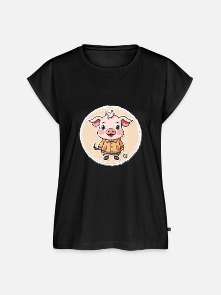 Schweinchen im Mantel - Frauen Premium Bio Top - Schwarz