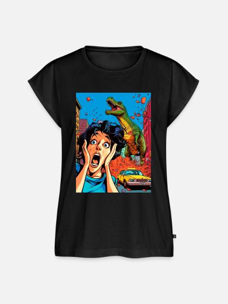 Dinosaurier-Angriffs-Karikatur - Frauen Premium Bio Top - Schwarz