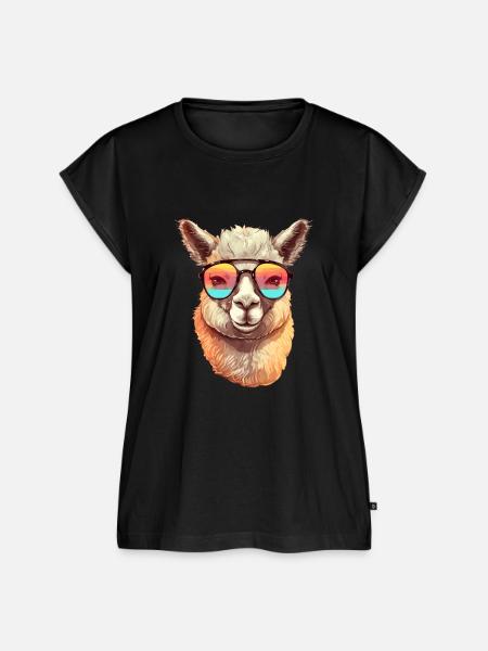 Alpaka mit Sonnenbrille - Frauen Premium Bio Top - Schwarz