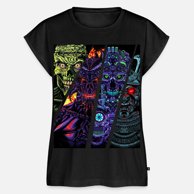 Zombie Roboter Samurai Dämon - Frauen Premium Bio Top - Schwarz