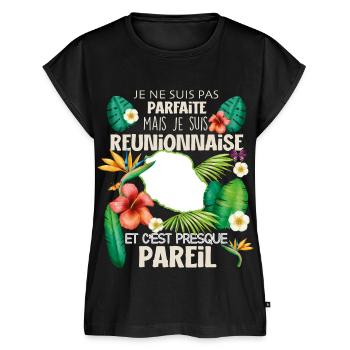 Femme Réunionnaise Parce Qu'elle le Vaut Bien - Haut bio Premium Femme - noir - Devant - AI Model Female 172 light (172cm)