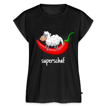 Superschaf, Schaf, Chili, lustiges Schaf, scharf - Frauen Premium Bio Top - Schwarz - Vorne - AI Model Female 172 light (172cm)
