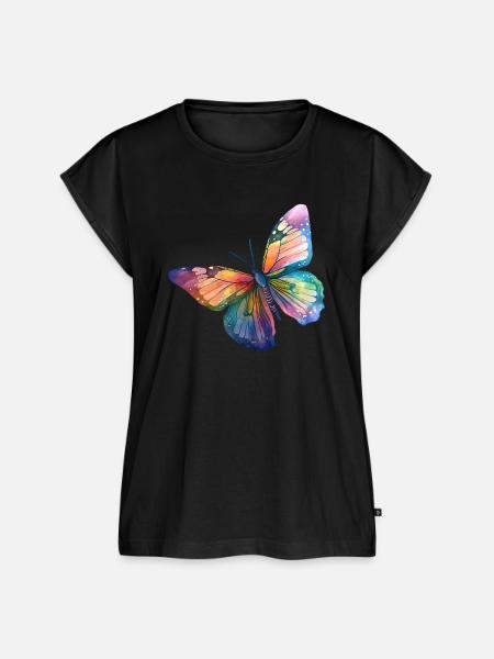 Schmetterling Regenbogenfarben - Frauen Premium Bio Top - Schwarz