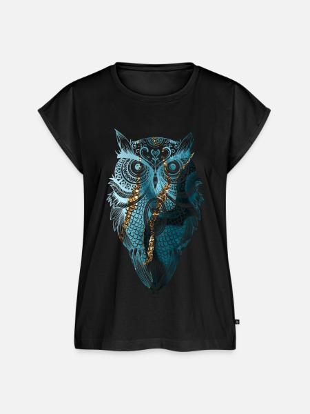 EULE MANDALA UHU - Frauen Premium Bio Top - Schwarz