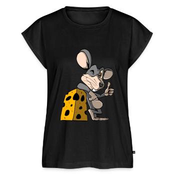 Lustige Cartoon Maus mit Käse - Frauen Premium Bio Top - Schwarz - Vorne - AI Model Female 172 light (172cm)