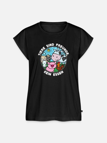 Schwein Kuh Vegan Statement Tierlieb - Frauen Premium Bio Top - Schwarz