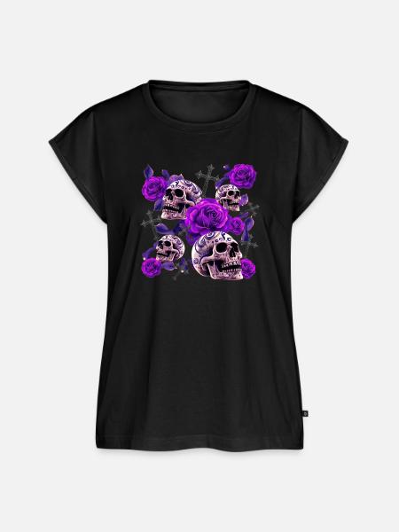 Violette Schädelrosen Tattoo - Frauen Premium Bio Top - Schwarz