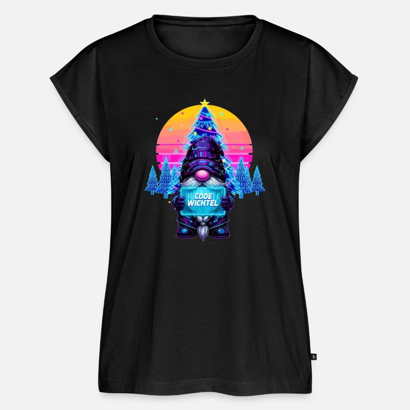 Cyberpunk Code Gnome - Synthwave Noël Nerd - Haut bio Premium Femme - noir