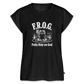  F.R.O.G. Fully Rely on God Christlicher Frosch - Frauen Premium Bio Top - Schwarz - Vorne - AI Model Female 172 light (172cm)