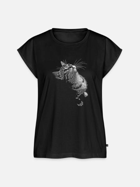 Graustufen Katzenschnurrer Blick - Frauen Premium Bio Top - Schwarz