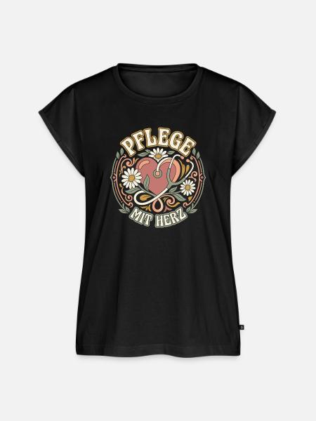 Pflege mit Herz Retro - Frauen Premium Bio Top - Schwarz