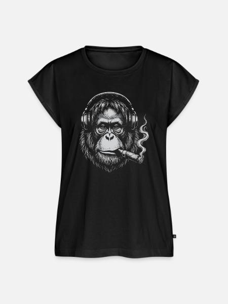 Kopfhörer-Orang-Utan Rauch-Zigarren-Tee - Frauen Premium Bio Top - Schwarz