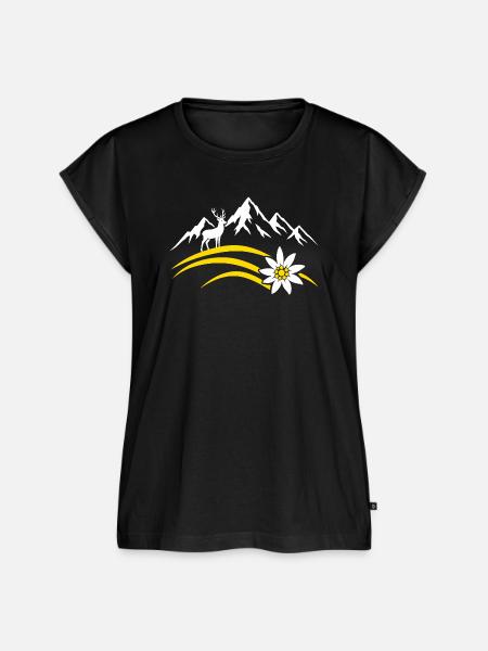 Alpenberg Edelweiss Hirsch Bayerisches Wandern - Frauen Premium Bio Top - Schwarz