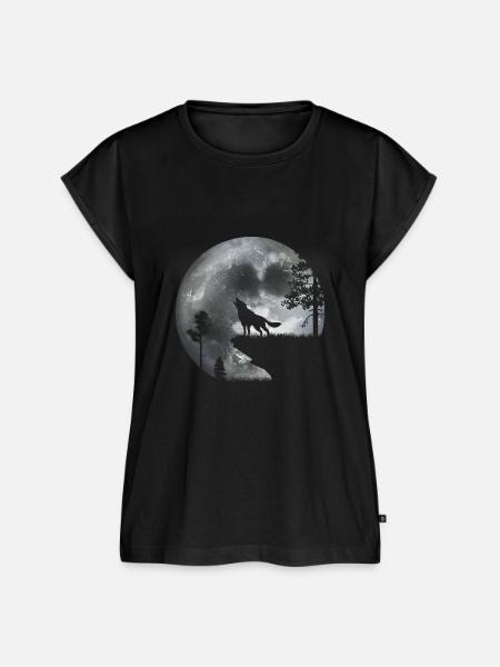 Wolf im Mondlicht - Frauen Premium Bio Top - Schwarz