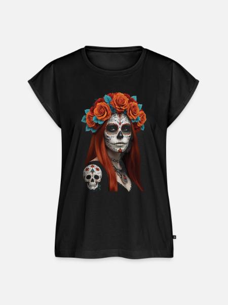 Blumen Zucker Schädel Porträt - Frauen Premium Bio Top - Schwarz