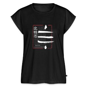 Japan Style Bitcoin Crypto Satoshis Symbol 21 - Frauen Premium Bio Top - Schwarz - Vorne - AI Model Female 172 light (172cm)