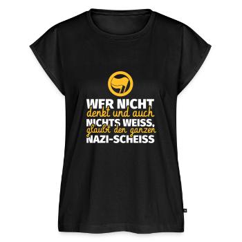 Wer nichts denkt Antifa Gegen Nazis - Frauen Premium Bio Top - Schwarz - Vorne - AI Model Female 172 light (172cm)