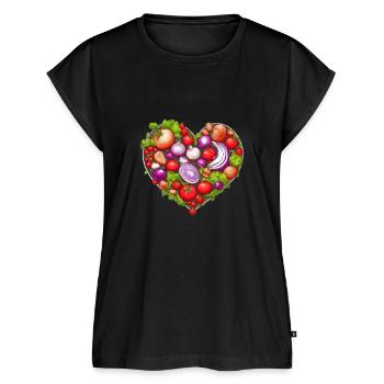 Gemüseherz, Gemüse, Herz, Salat, Tomaten - Frauen Premium Bio Top - Schwarz - Vorne - AI Model Female 172 light (172cm)