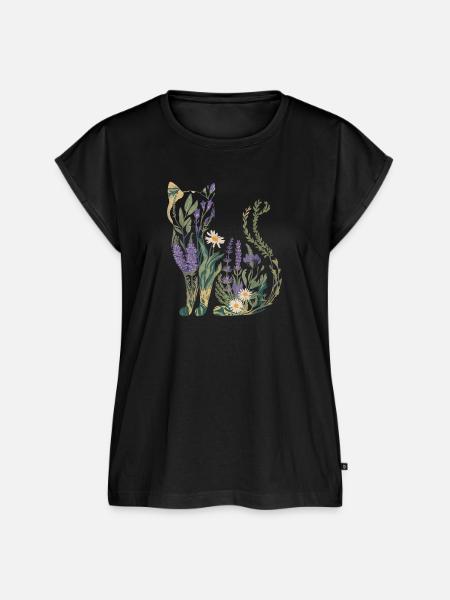 Boho Katze Pflanzen Blumen - Frauen Premium Bio Top - Schwarz