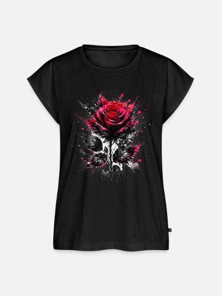 Rote Rose mit Tinten-Spritzern - Frauen Premium Bio Top - Schwarz
