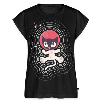 Pussy Deluxe Katze als Astronaut - Frauen Premium Bio Top - Schwarz - Vorne - AI Model Female 172 light (172cm)