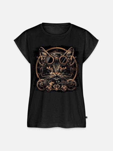 Steampunk Katze - Frauen Premium Bio Top - Schwarz