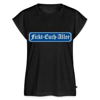 Fickt Euch Allee Straßenschild - Frauen Premium Bio Top - Schwarz - Vorne - AI Model Female 172 light (172cm)