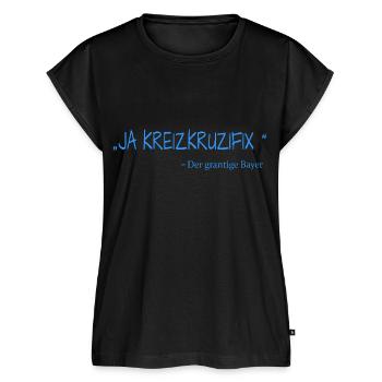 Ja Kreizkruzifi, Kreizkruzifix Kruzifix! Bayrische - Frauen Premium Bio Top - Schwarz - Vorne - AI Model Female 172 light (172cm)