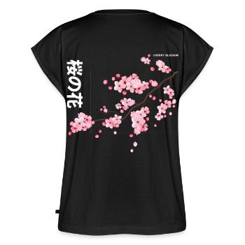 Cherry Blossom - Frauen Premium Bio Top - Schwarz - Hinten - AI Model Female 172 light (172cm)