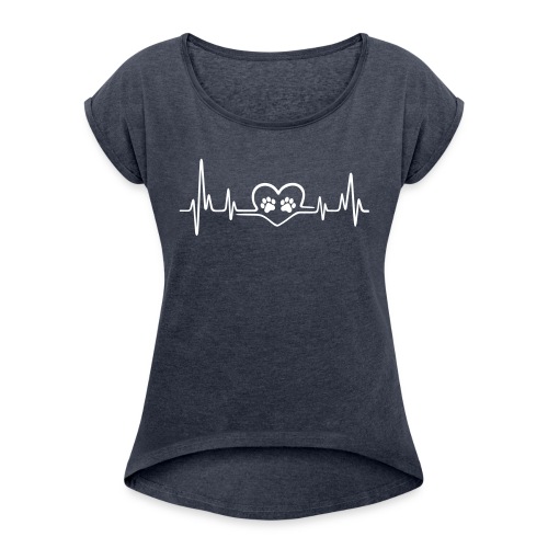 heartbeat animalpaw - Frauen T-Shirt mit gerollten Ärmeln