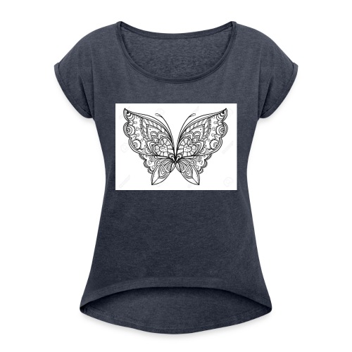 78831507 le style zentangle papillon dessine a in - T-shirt à manches retroussées Femme
