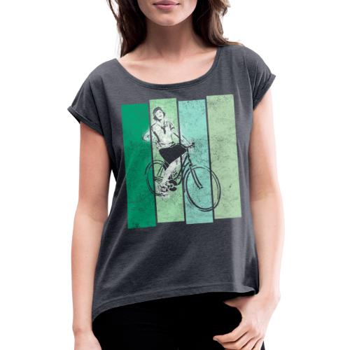 Fahrrad Retro Radlerin – Mint Green Beach Glass - Frauen T-Shirt mit gerollten Ärmeln