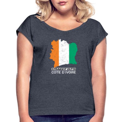 Straight Outta Cote d Ivoire country map & flag - Women's T-Shirt with rolled up sleeves