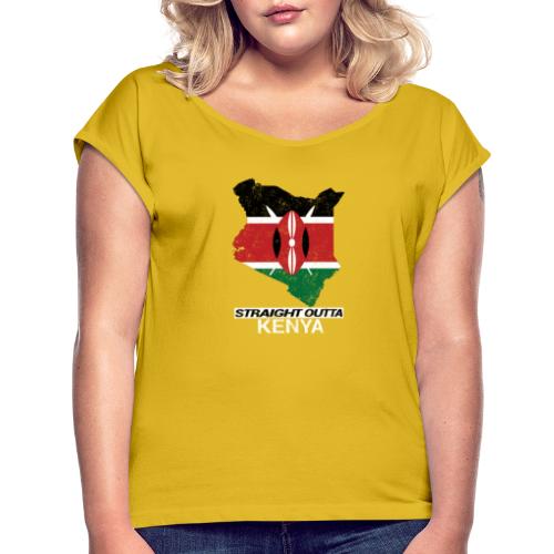 Straight Outta Kenya country map & flag - Women's T-Shirt with rolled up sleeves