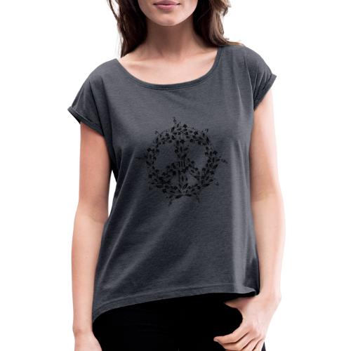 Peacezeichen Musik - Frauen T-Shirt mit gerollten Ärmeln