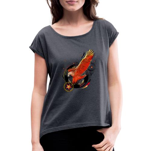 Adler mit Deutschland Stern - Frauen T-Shirt mit gerollten Ärmeln