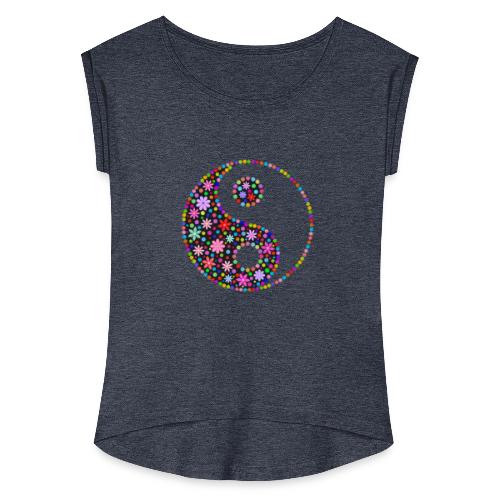 Yin und Yang transparent mit Blumen - Frauen T-Shirt mit gerollten Ärmeln
