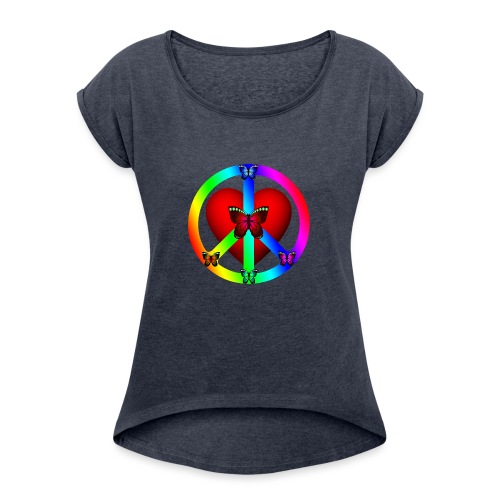 Peace Butterfly - Frauen T-Shirt mit gerollten Ärmeln