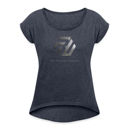 Metall-Logo über Schriftzug - Frauen T-Shirt mit gerollten Ärmeln