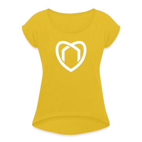 Blaue Haus Logo Herz - Frauen T-Shirt mit gerollten Ärmeln