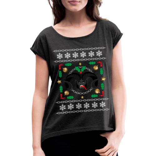 Ruma Joulupaita Krampus versio - Naisten T-paita, jossa rullatut hihat