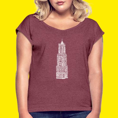 Utrecht Domtoren in line-art - Vrouwen T-shirt met opgerolde mouwen